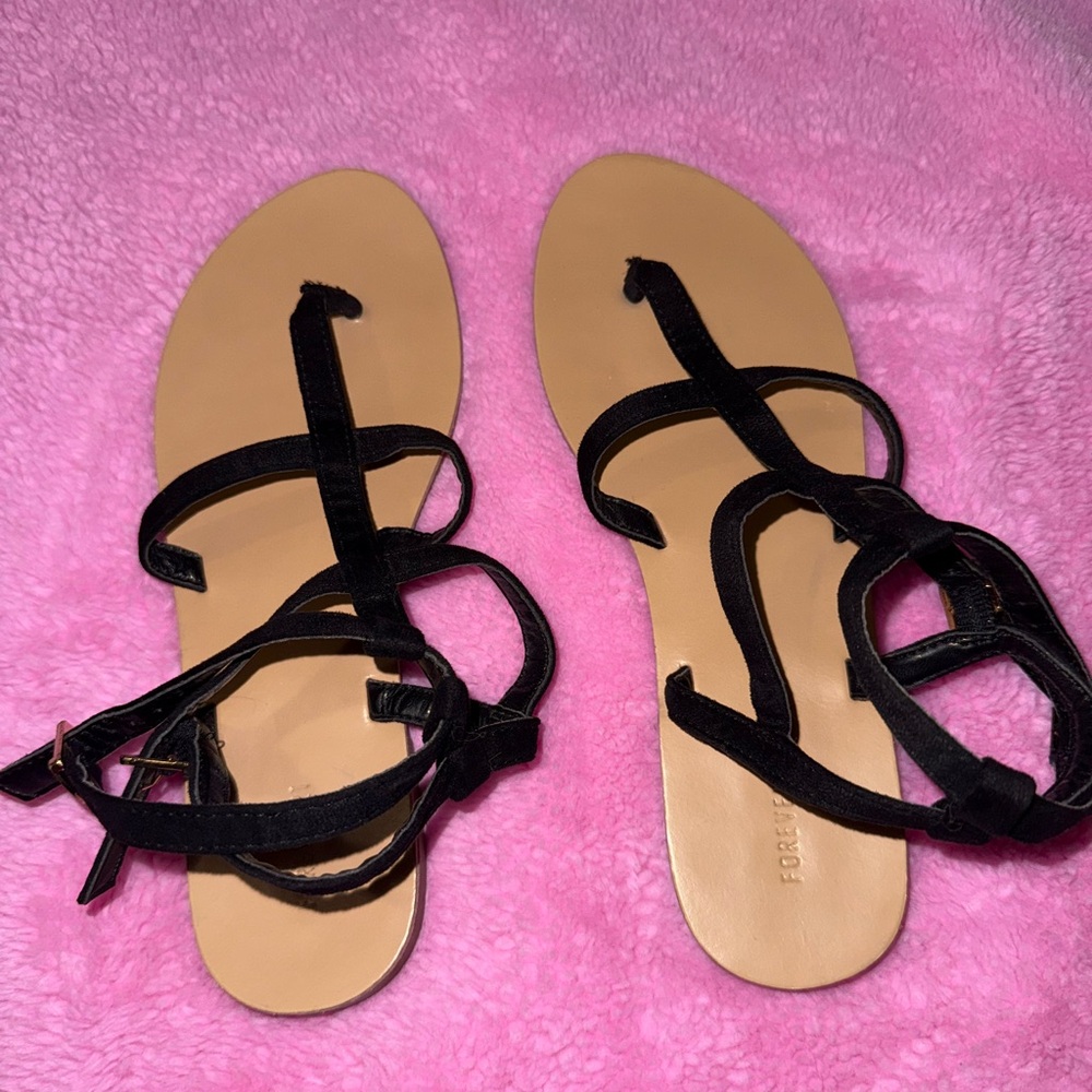 Forever 21 Black and Tan Strappy Sandals